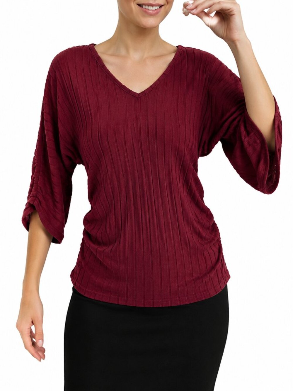 Textured Ribbed V-Neck Dolman Sleeve Top XL